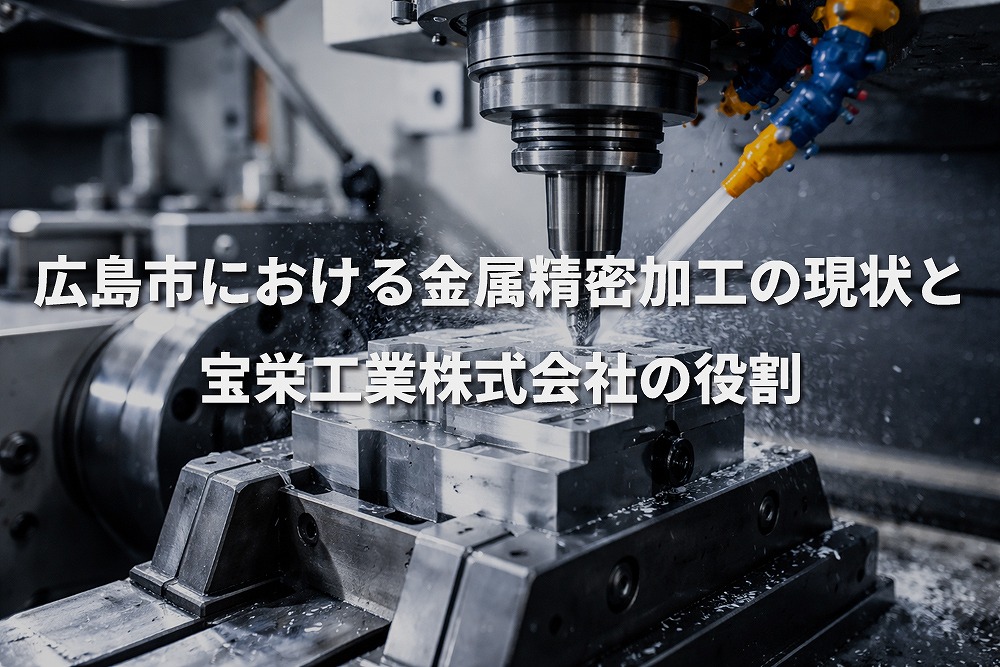 広島市の工場でマシニングセンタを用いて金属部品を精密加工する様子